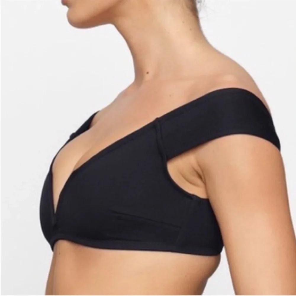 SKIMS Off-the-Shoulder Scuba Shaping Plunge Bikini Swim Top in Marble Size 3X